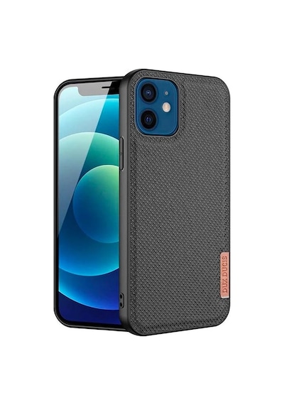 Dux Ducis Fino Serisi Apple iPhone Uyumlu 12 -12 Pro 6.1inç Kılıf Premium Dokuma Silikon Kılıf- 5775 Siyah