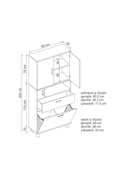 Çamaşır Sepetli Banyo Dolabı, Çok Amaçlı Dolap 90 X 200, Roomart Atlantik Çam - Beyaz Çamaşır Sepetli Banyo Dolabı, Çok Amaçlı Dolap 90 X 200, Roomart Atlantik Çam - Beyaz