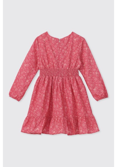 Panço Kız Çocuk Desenli Pembe Elbise 2621gk26018