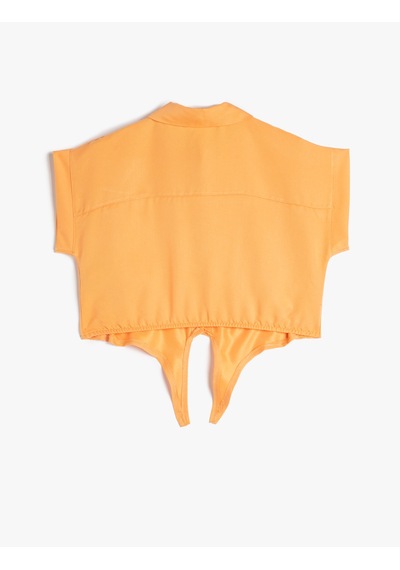 Koton Crop Gömlek Önden Bağlama Detaylı Kısa Kollu Cepli Modal Kumaş Turuncu 3skg60160aw Turuncu