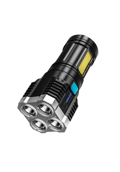 4 Ledli Şarj Edilebilir Çakarlı 4 Mod Outdoor El Feneri -fc954 Siyah