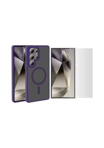 Vendas Galaxy Uyumlu S25 Ultra Kılıf M-safe Şarj Özellikli Mat Arka Yüzey Zore Sio Kapak + Nano Ekran Koruyucu Derin Mor
