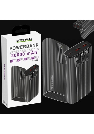 Hy-420 20.000 Mah Powerbank 22.5w Type-c + Lightning + Usb Çıkı Siyah
