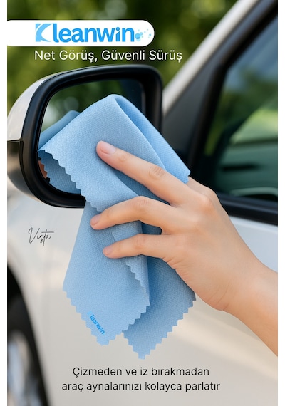 Vista Mavi Mikrofiber Cam Bezi 50x70cm 200 Gsm 2 Li Set Araba Ve Ev Cam Temizlik Bezi