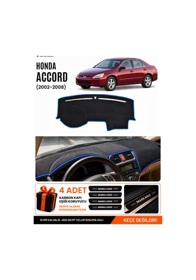 Honda Accord 2002-2008 Uyumlu Torpido Koruma, Torpido Örtüsü, Torpido Kılıfı - Siyah Mavi