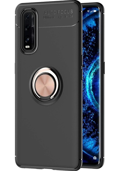 Gld-spt- Newface Oppo Find X2 Kılıf Range Yüzüklü Silikon - Siyah-gold