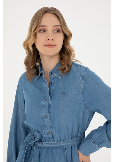 U.S. Polo Assn.  Kadın Açık Mavi Polo Yaka Jean Elbise 50283539-DN0021