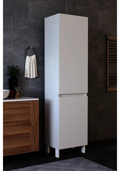 Df03110 Çamaşır Sepetli Çok Amaçlı Banyo Dolabı Kapaklı Raflı Kirli Çamaşır Düzenleme Dolabı Beyaz