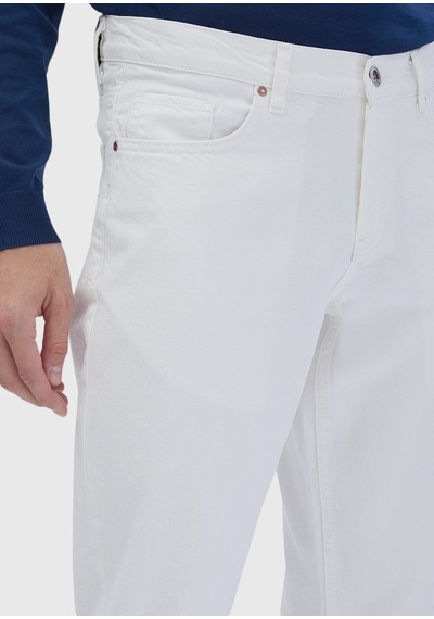 Ramsey Beyaz Düz Regular Fit Denim %100 Pamuk Pantolon