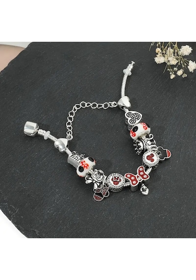 Mickey Minnie Mouse Red Temalı Charmlı Bileklik