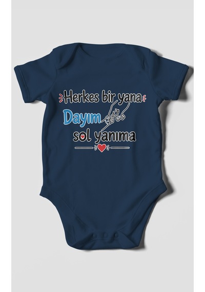 Morivokids Herkes Bir Yana, Dayım Sol Yanıma Kısa Kollu Bebek Body %100 Pamuk Lacivert