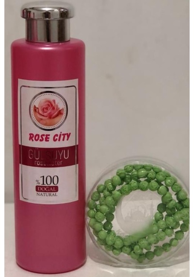 RoseCity Doğal Gülsuyu 380ml Gri Kapak Alana RoseCity Gül Kokulu 99lü Açık Yeşil Namaz Tesbih Hediye