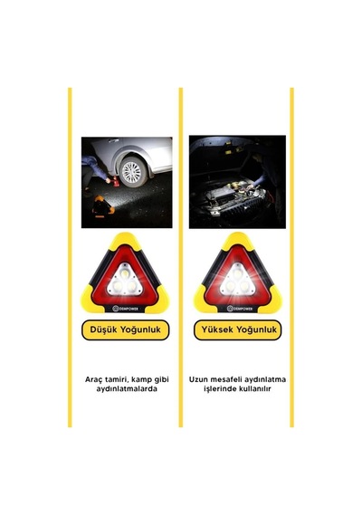 Premium Güneş Enerjili Güçlü Işık 3 Ledli Solar Üçgen Refluj Reflektör Acil Durum Uyarı Lambası