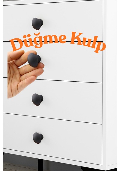 Klc 5 Adet Mat Siyah Metal Düğme Kulp - Yuvarlak Mobilya, Mutfak Ve Çekmece Kulbu Siyah Siyah