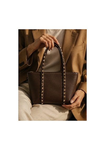 Nura Collection Kadın Gold Zımba Detaylı El Ve Omuz Çantası - Kahverengi - 917953919 Kahverengi