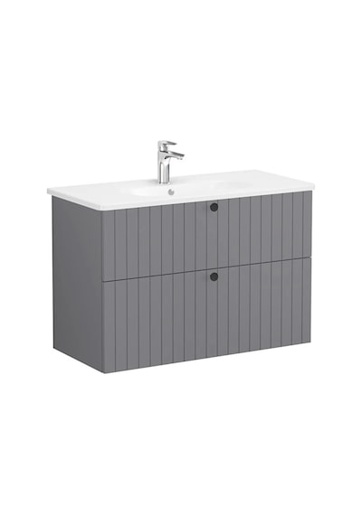 69459 VitrA Root Groove Çift Çekmeceli Lavabo Dolabı, 100 Cm, Mat Gri Yuvarlak Lavabo Dahil Diğer 69459 VitrA Root Groove Çift Çekmeceli Lavabo Dolabı, 100 Cm, Mat Gri Yuvarlak Lavabo Dahil Diğer