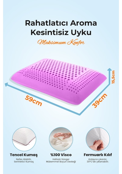 Viscofoam Aroma Terapi Hava Kanallı Ortopedik Yastık Visco Yastık Lavanta 60x4016cm