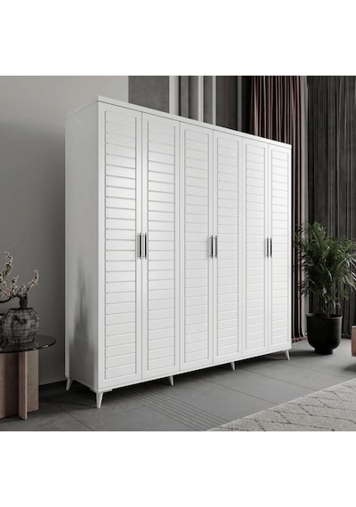 Rodos 6 Kapaklı Komple Mdf Beyaz Gardırop