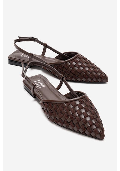 Luvishoes Chanda Kahverengi Örgü Detaylı Sivri Burun Kadın Sandalet Kahverengi