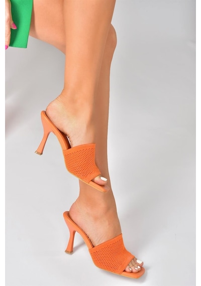 Fox Shoes Turuncu Triko Kumaş Topuklu Kadın Terlik P590033357
