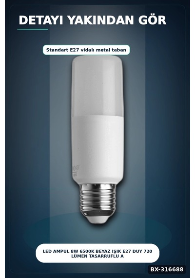 Led Ampul 8w 6500k Beyaz Işık E27 Duy 720 Lümen Tasarruflu Aydınlatma 1 Adet Bx-316688