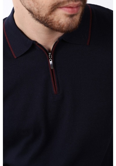 Ferraro Lacivert Yaka Şerit Fermuarlı Erkek Pamuk Triko T-Shirt-Lacivert Ferraro Lacivert Yaka Şerit Fermuarlı Erkek Pamuk Triko T-Shirt-Lacivert