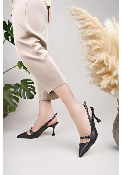Nesilshoes Nesil Shoes Özma 447 Siyah Topuklu Kadın Sandalet