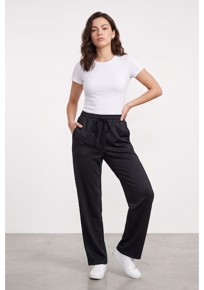 Genius Store Kadın Pantolon Beli Lastikli Cepli Rahat Kalıp Kadın Spor Pantolon Siyah