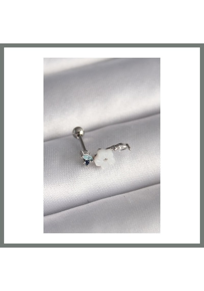 Bezos 316l Çelik Gümüş Renk Zirkon Taş Detay Beyaz Çiçek Model Tragus Piercing Mmbz 49656590