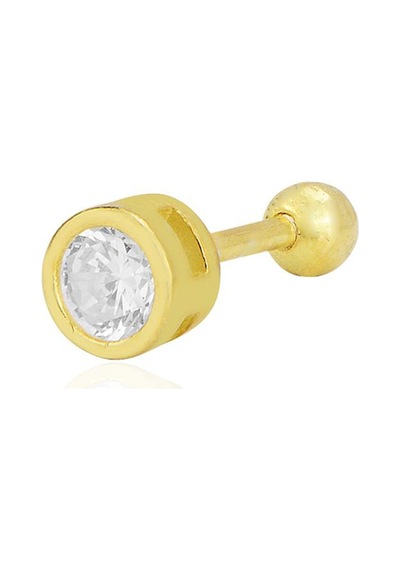 Gümüş Altın Yaldızlı Zirkon Tek Taş 5 Mm Tragus Helix Piercing Küpe Barcode Gümüş - Çok Renkli
