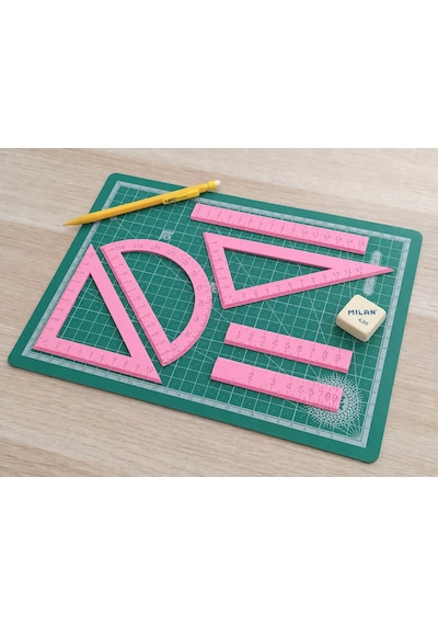3d Baskı Geometri Cetvel Seti - İletki, Gönye Ve Ölçüm Araçları - Pembe Diğer