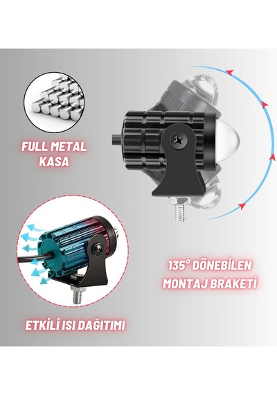 Motosiklet Scooter Mini Sis Farı Set Düğme Hediyeli Beyaz Sarı Mini Kasa 12v/24v Led Işık
