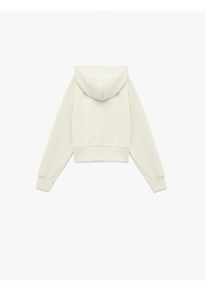 Koton Modal Karışımlı Uzun Kollu Fermuarlı Kapşonlu Sweatshirt Ekru 6wkg10281ak Ekru