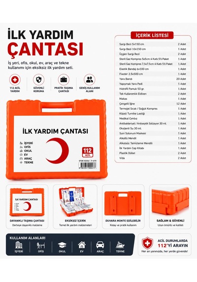 Premium Ecza Dolabı Duvara Monte İlk Yardım Çantası İş Yeri Ofis Araç Ev İçin İlk Yardım Seti Turuncu