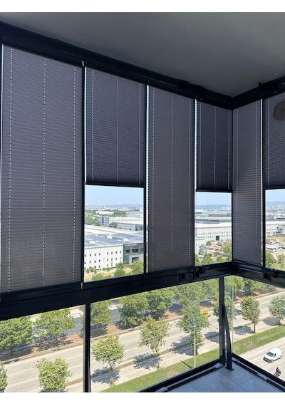 Blind-x Antrasit Plise Katlanır Cam Balkon Perdesi, Ofis Perdesi, Mutfak Perdesi, Salon Perdesi