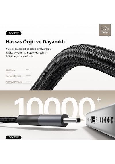 27w Type-c To Lightning Şarj Kablosu 1.2 Metre Halat Örgü 480mbps Kırılmaz Data Kablosu Dc23 Siyah