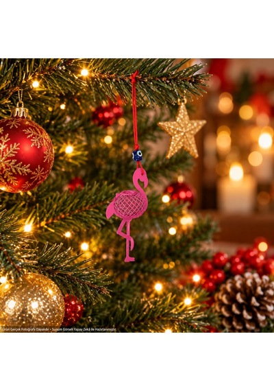 Yılbaşı Süsü Pembe Flamingo Figürlü Yılbaşı Ağacı Süsü Nazar Boncuklu Dekoratif Asma Süs 7 Cm