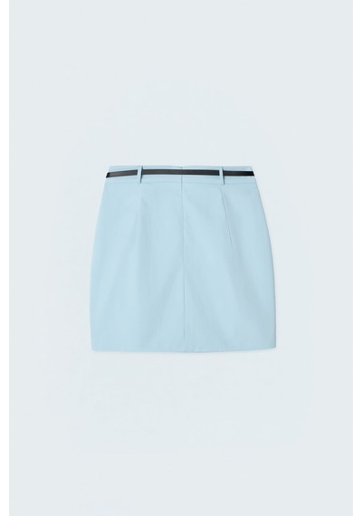 Sateen Keten Görünümlü Mini Etek - Bebe Mavi-137745 Bebe Mavisi