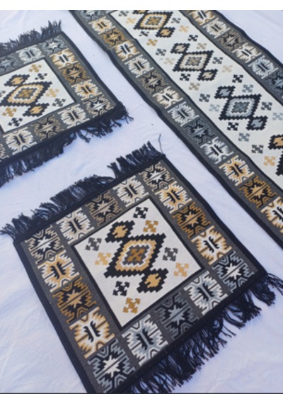 Oto Koltuk Üstü Kilim 45x50cm 50x130cm Gri&siyah&kahve 3'lü Set