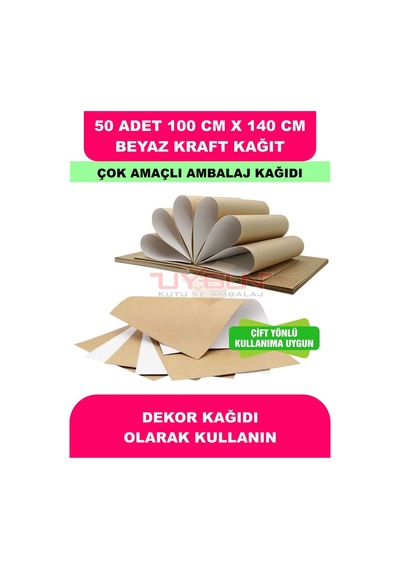 50 Adet 100cm X 140cm 120 Gr. Çift Yönlü Beyaz Kraft Ambalaj Kağıdı, Hediye, Çeyiz Paketleme, Çocuk Etkinlik Kağıdı