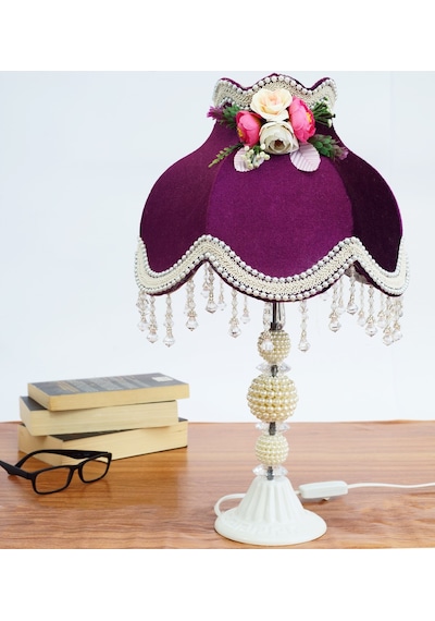 Mürdüm Kadife 3d Çiçek Dekorlu Gece Lambası Abajur 50x30cm Ab0025p