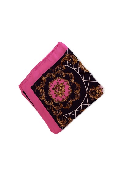 Tikitonki Geometrik Çiçek Desenli Kare Kesim Saten Pembe Eşarp - 90x90 Pembe Pembe