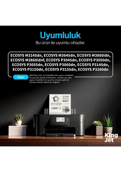 Kingjet Kyocera Uyumlu Tk-3160 Standart Kapasiteli Tekli Çipli Uyumlu  Toner Ecosys M3645dn