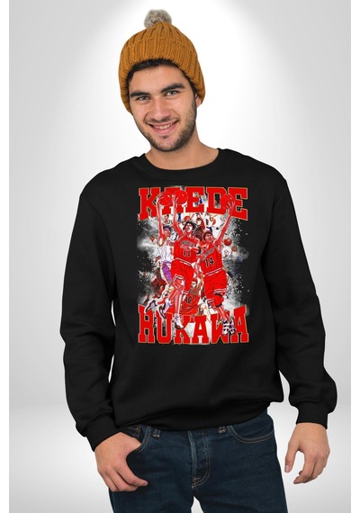 Anime Kaede Rukawa Basketbol Karakteri Unisex Siyah Sweatshirt Siyah