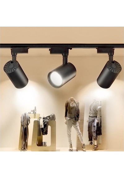 Led 3 Adet 30w Ray Spot Vitrin Mağaza Armatürü1 Metre Raylı Siyah Kasa Beyaz Işık Renk Ray Spot Siyah