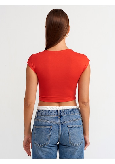 Dilvin Pamuk Ve Modal Karışımlı Crop Top Kırmızı Koyu Kırmızı
