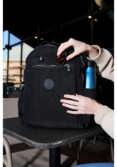 Sanmorris Unisex Suya Dayanıklı Krinkıl Kumaş Çok Gözlü Siyah Laptop Okul Ve Sırt Çantası Siyah