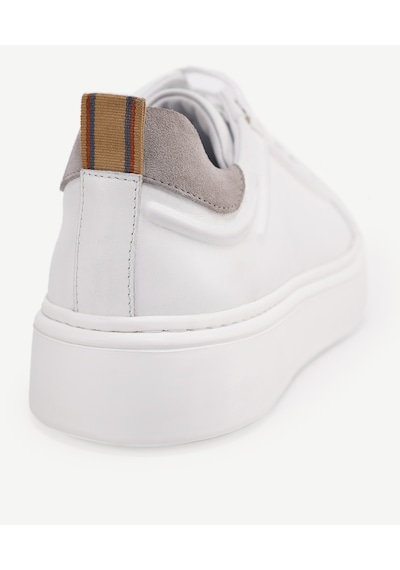 Yargıcı Silikon Kabartmanlı Deri Bağlı Sneakers Beyaz
