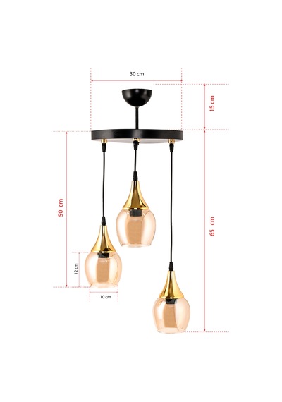 Dede Üçlü Embudo Tepsili Avize Gold Huni Bal Cam Bal - Siyah