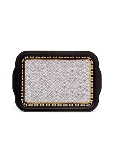 Mosaic Desenli Kulplu Metal Tepsi, 21 X 31 Cm